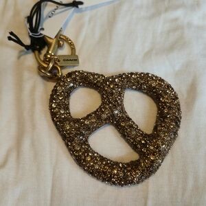 Coach Crystal Pretzel Keychain Charm - Gold Glitter